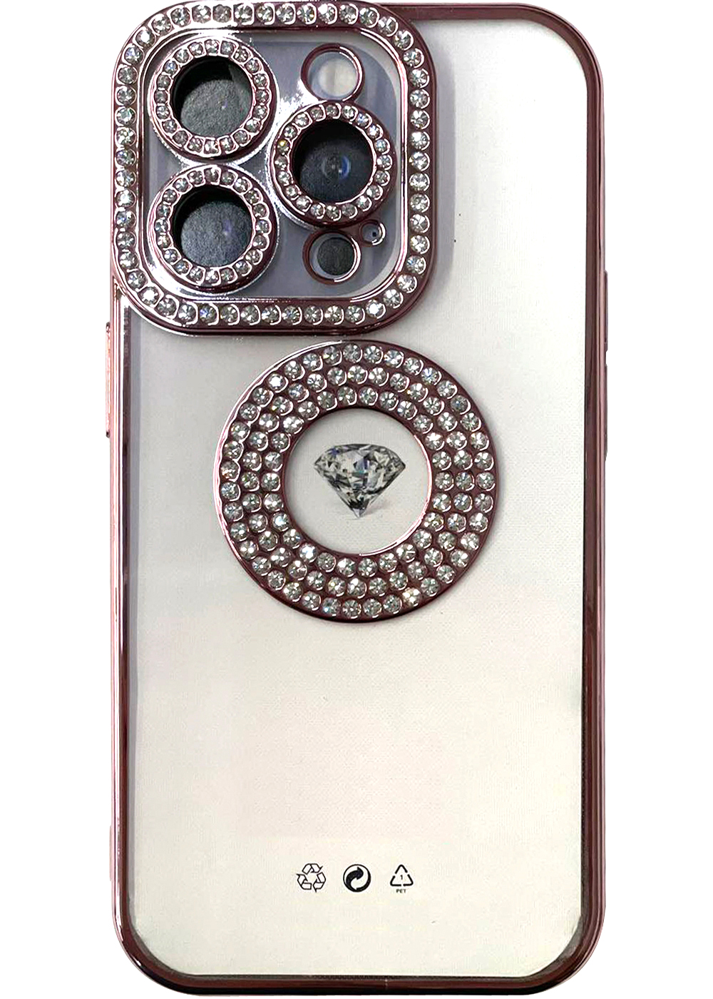 iPhone 14 Pro Clear Case Diamond with Camera Protection Rose Gold